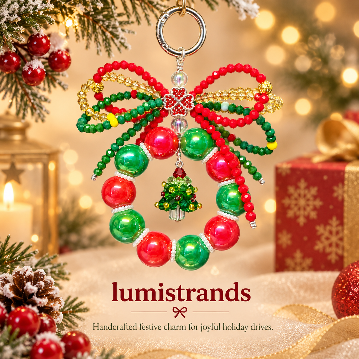 Handmade Christmas Wreath Beaded Charm