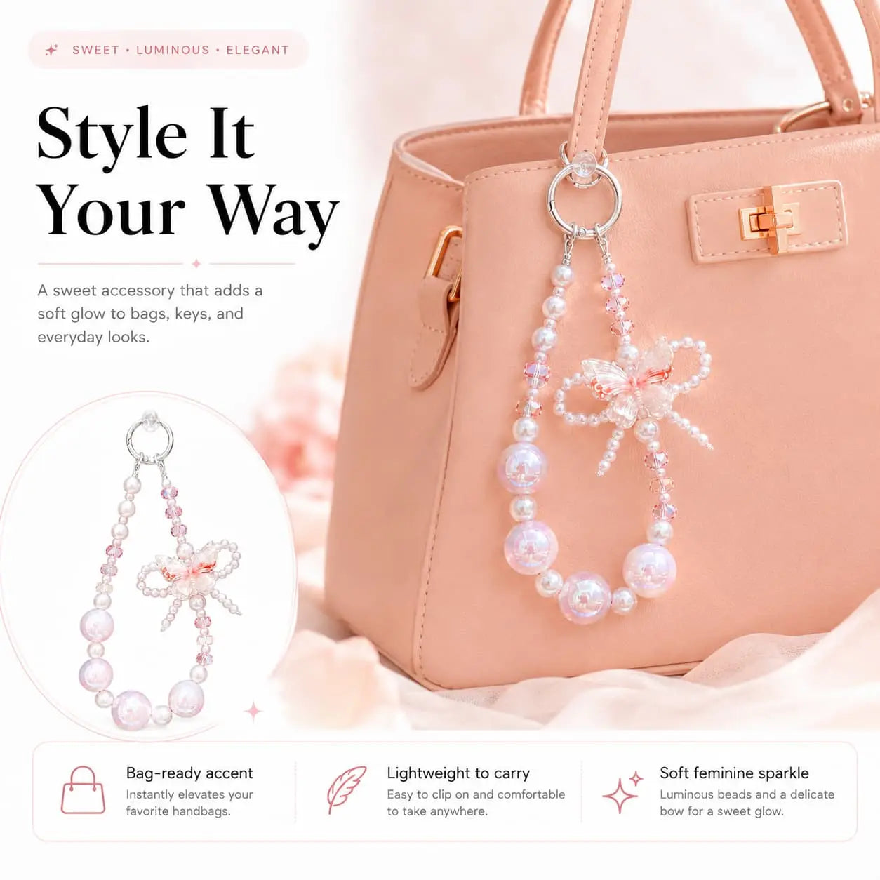 Pink Crystal Bow Charm
