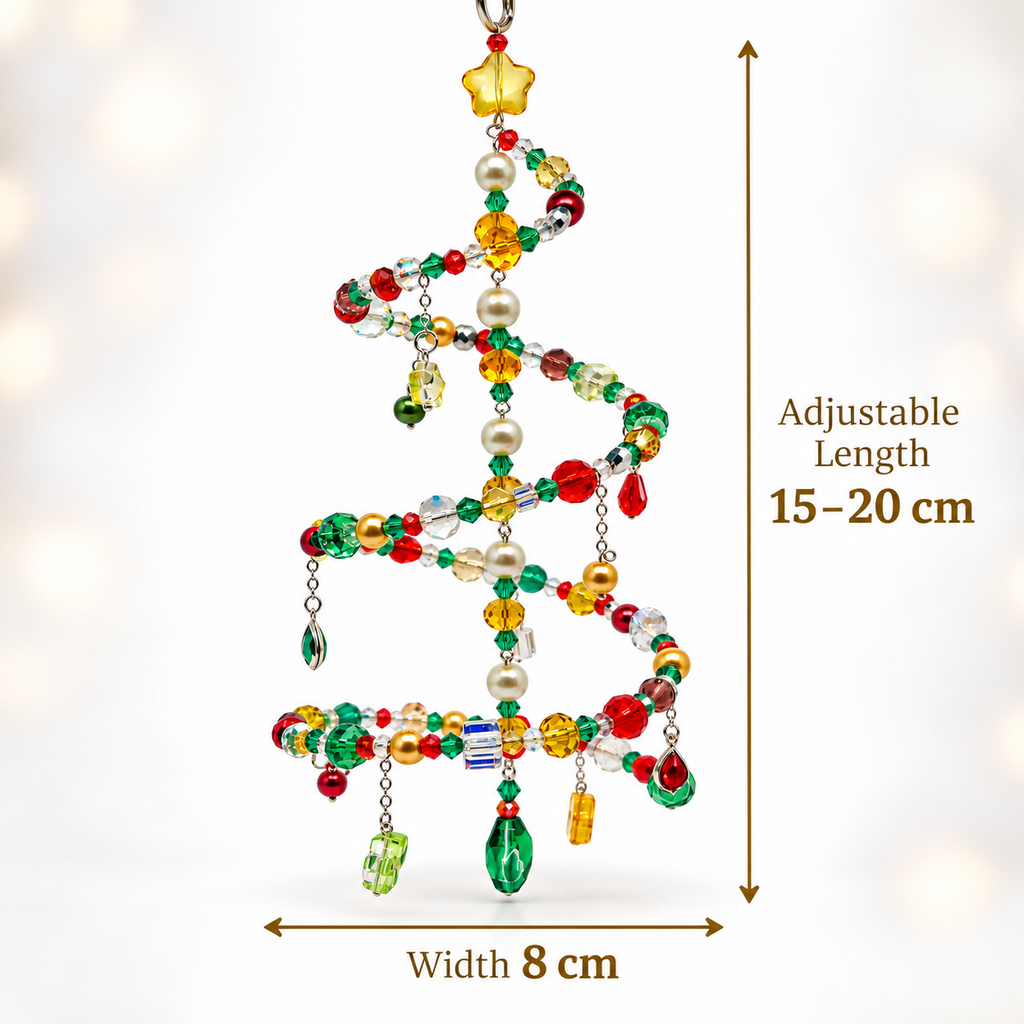 Lumi Strands handmade festive Christmas tree car pendant charm with glass crystal and imitation pearl beads, holiday car interior decoration