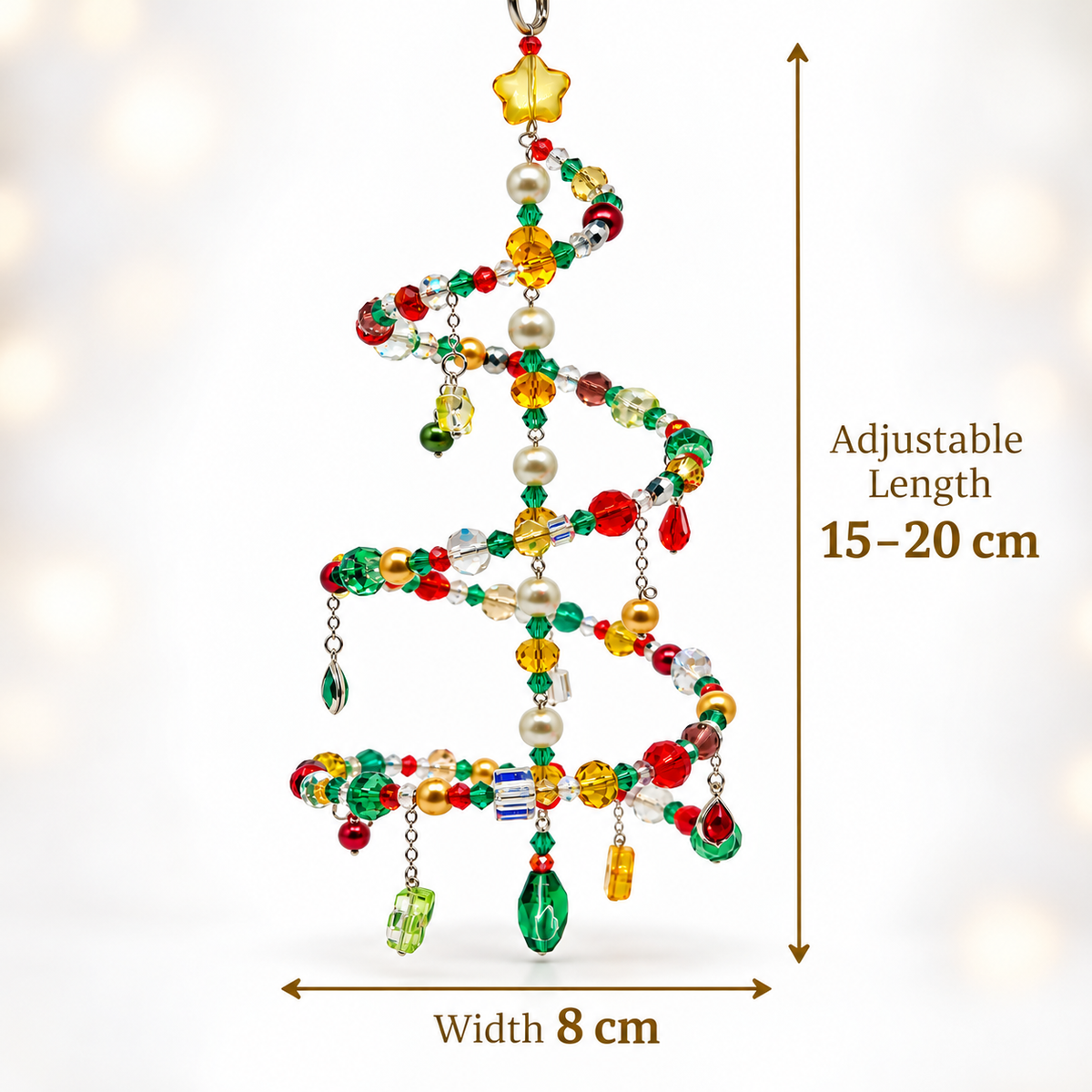 Lumi Strands handmade festive Christmas tree car pendant charm with glass crystal and imitation pearl beads, holiday car interior decoration