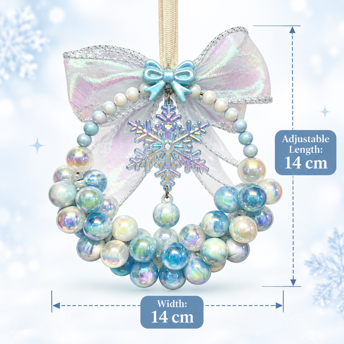 Aurora Ice Wreath Car Pendant Charm | Handmade Winter Snowflake Beaded Hanging Ornament