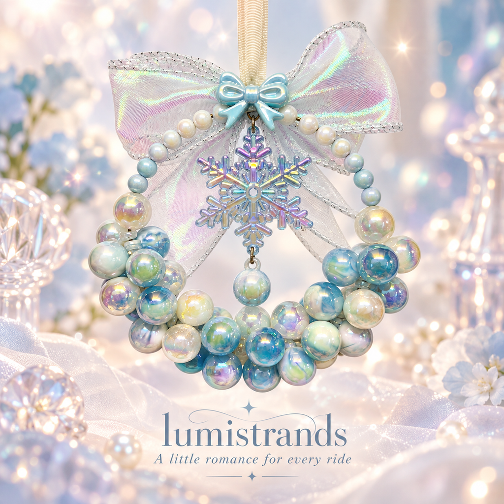 Aurora Ice Wreath Car Pendant Charm | Handmade Winter Snowflake Beaded Hanging Ornament