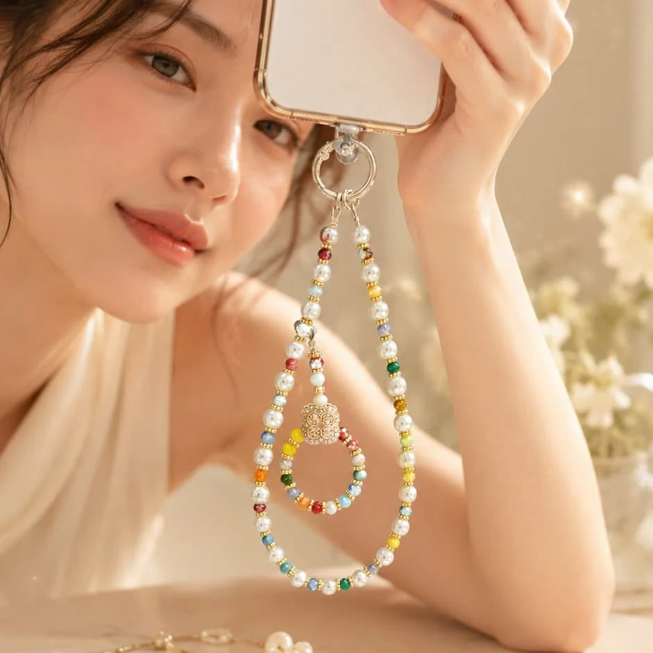 Colorful Beaded Lucky Lock Phone Charm — Elegant Gold Accent Bag Charm