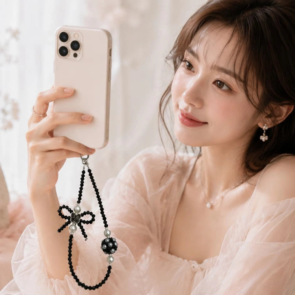 Black Crystal Phone Strap
