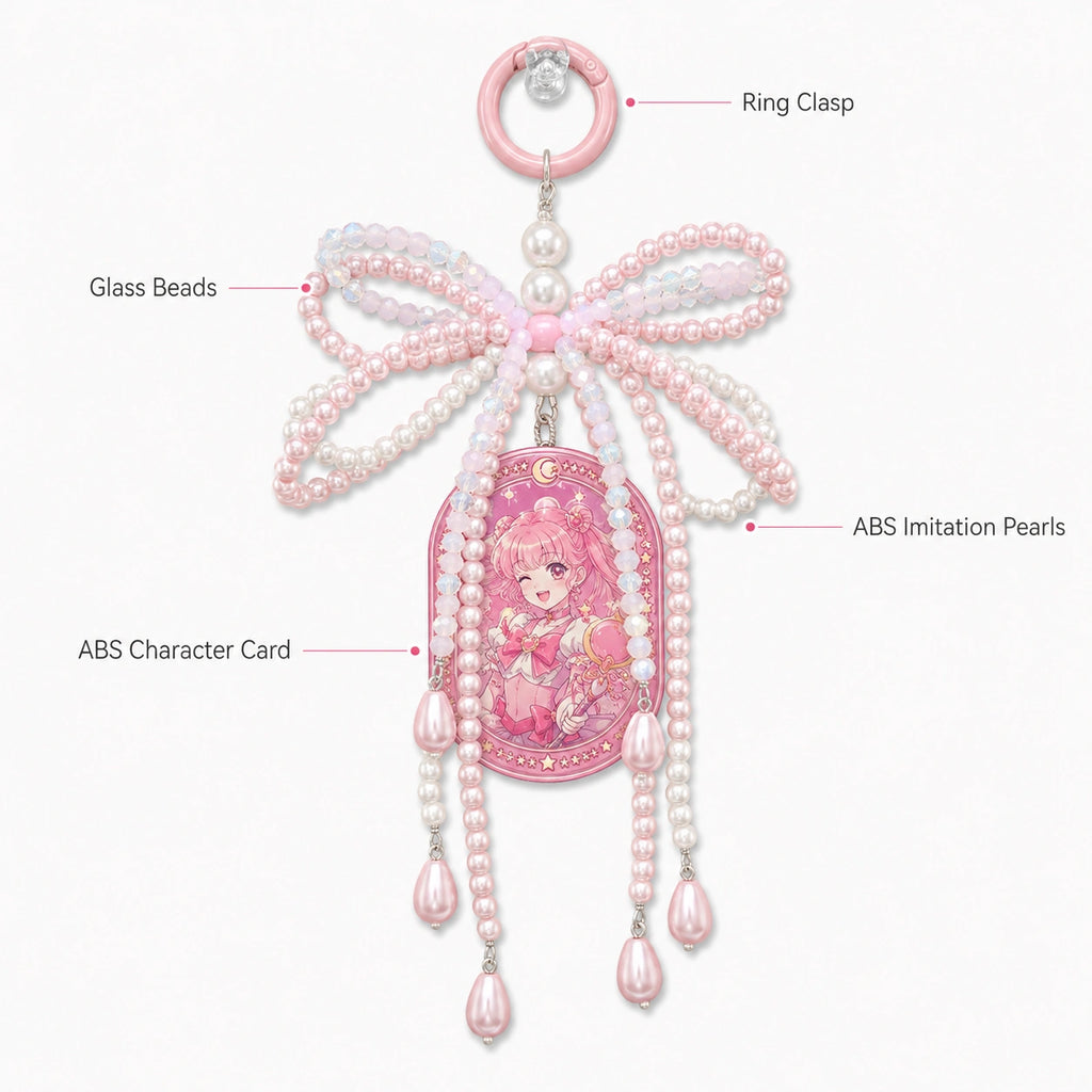 Sailor Moon Card Pink White Pearl Bow Charm