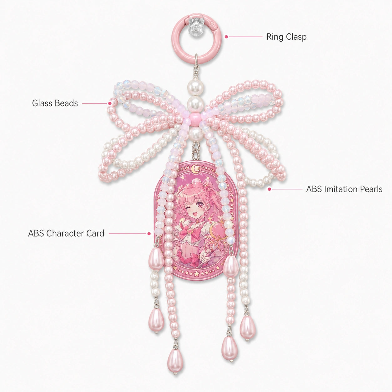 Sailor Moon Card Pink White Pearl Bow Charm
