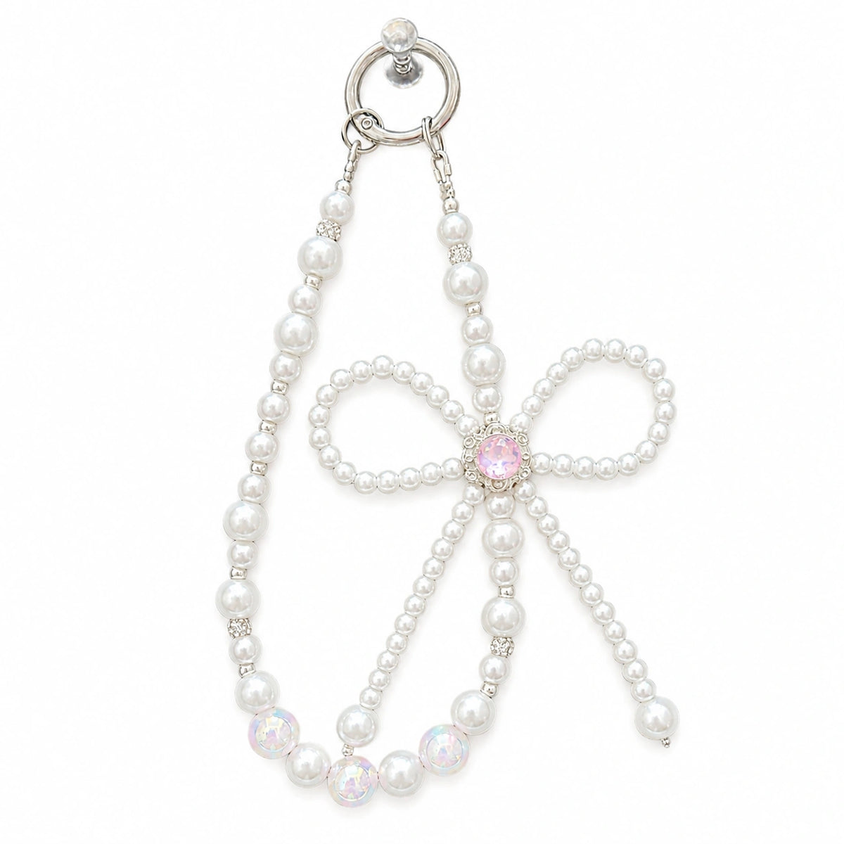 Pink Gem Bow Pearl Charm