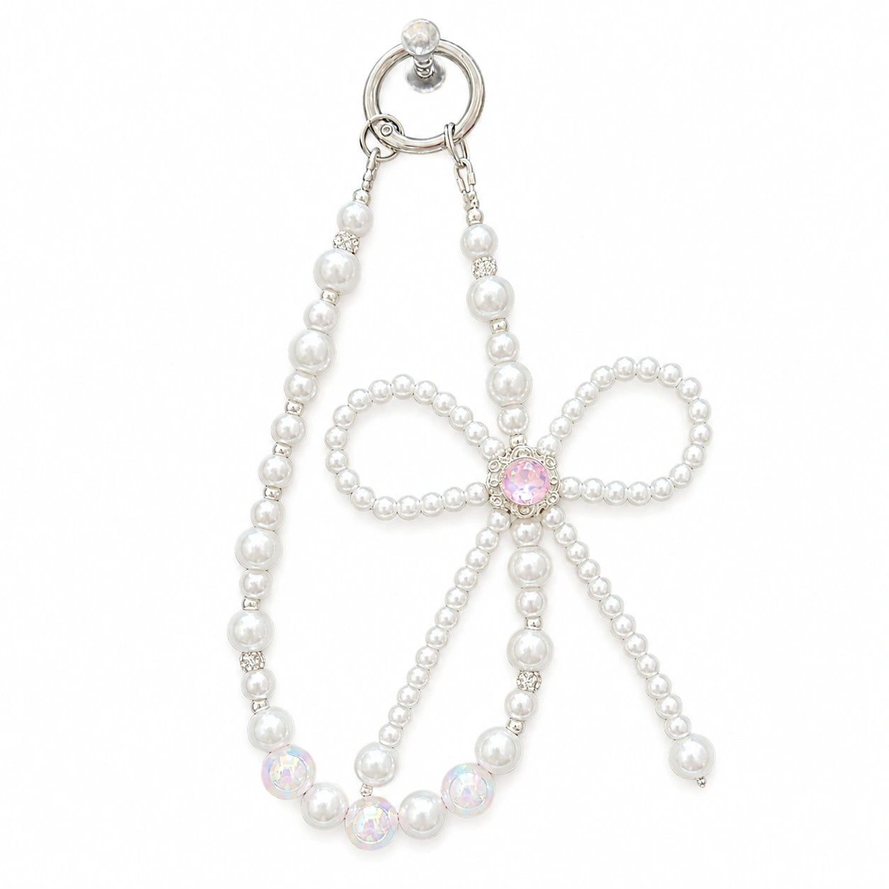 Pink Gem Bow Pearl Charm