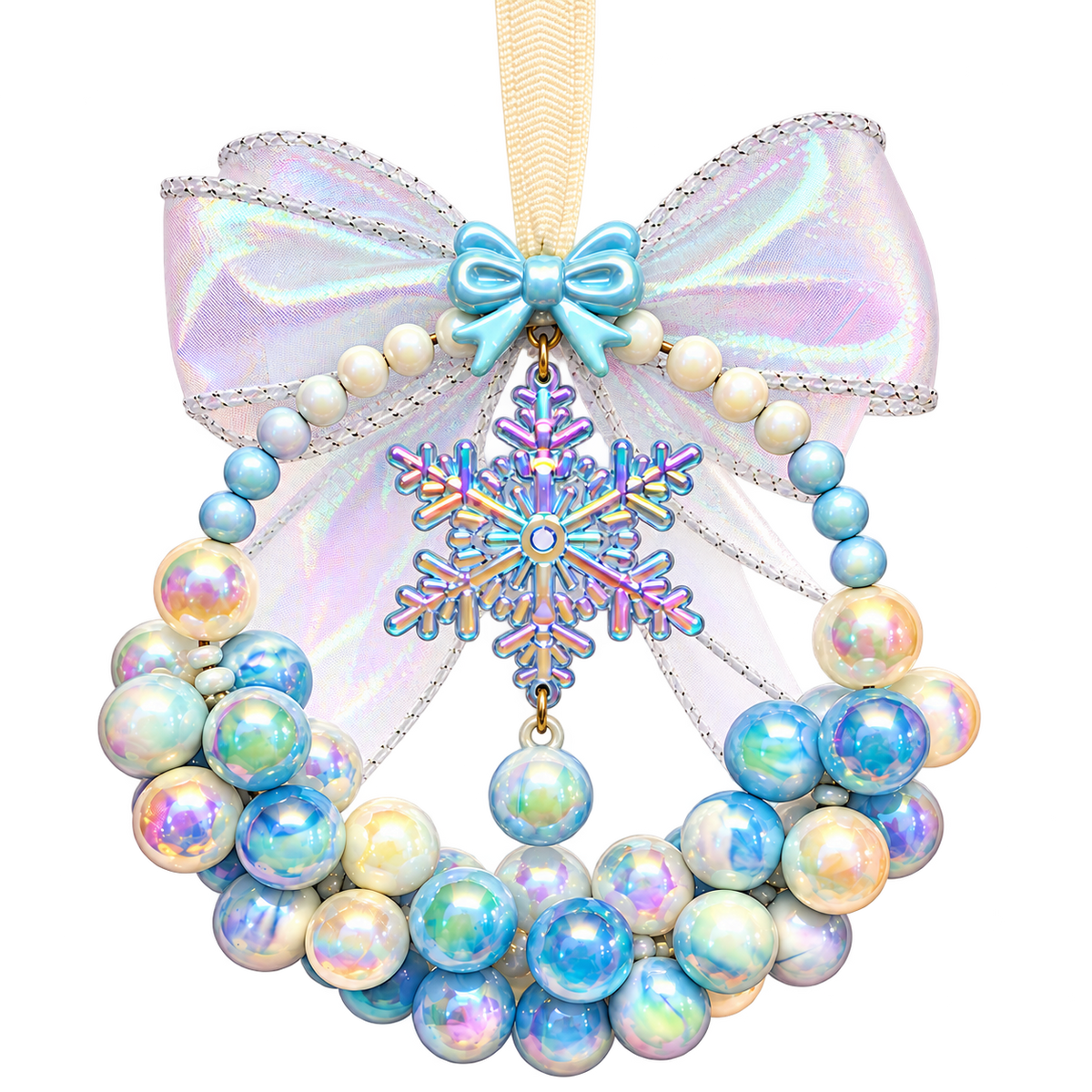 Aurora icy blue beaded rearview mirror charm transparent product image