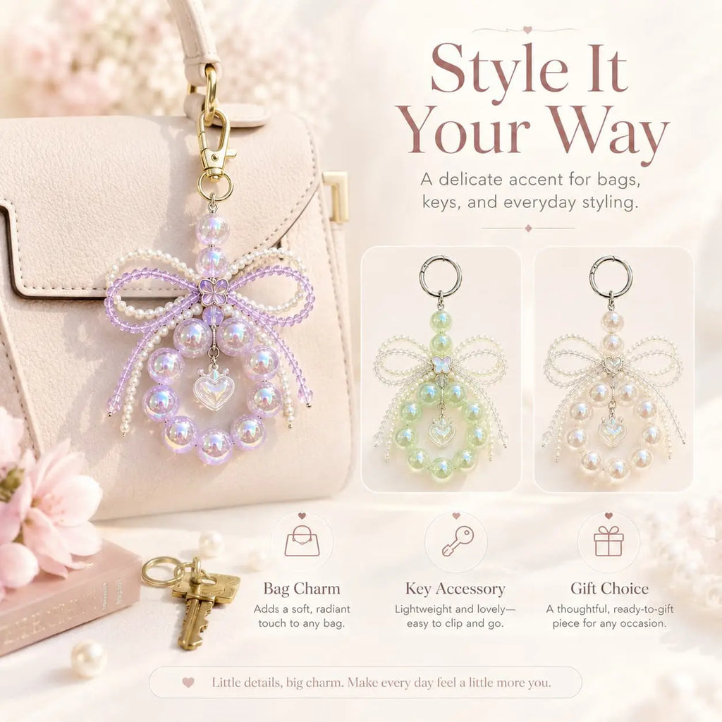 Aurora Shimmer Beaded Circle Bag Keychain, 5 Colors Available