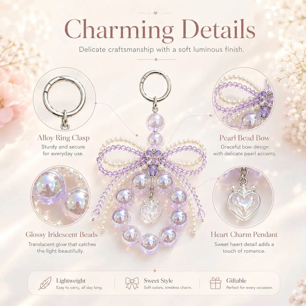 Aurora Shimmer Beaded Circle Bag Keychain, 5 Colors Available