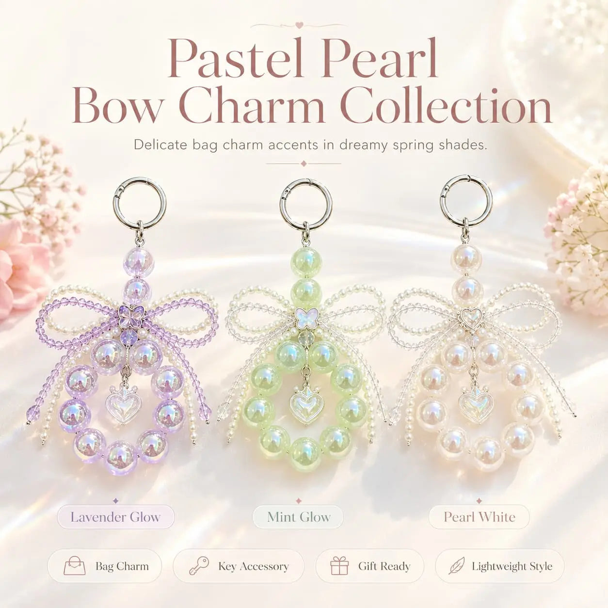 Aurora Shimmer Beaded Circle Bag Keychain, 5 Colors Available