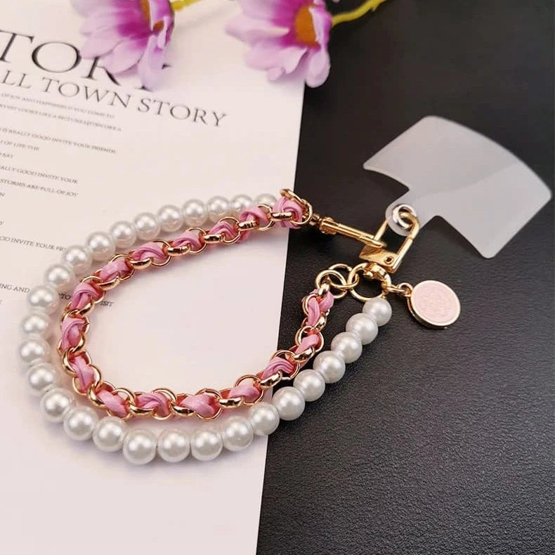Pearl Leather Phone Strap